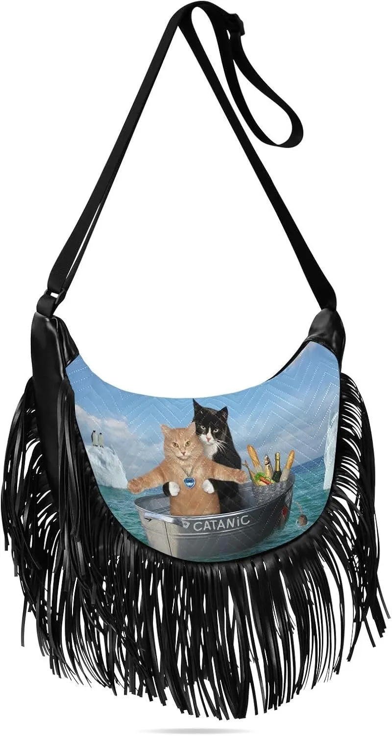 Women's PU Leather Chain Cross Body Bag, Shoulder Handbag Purse with Tassel for Ladies