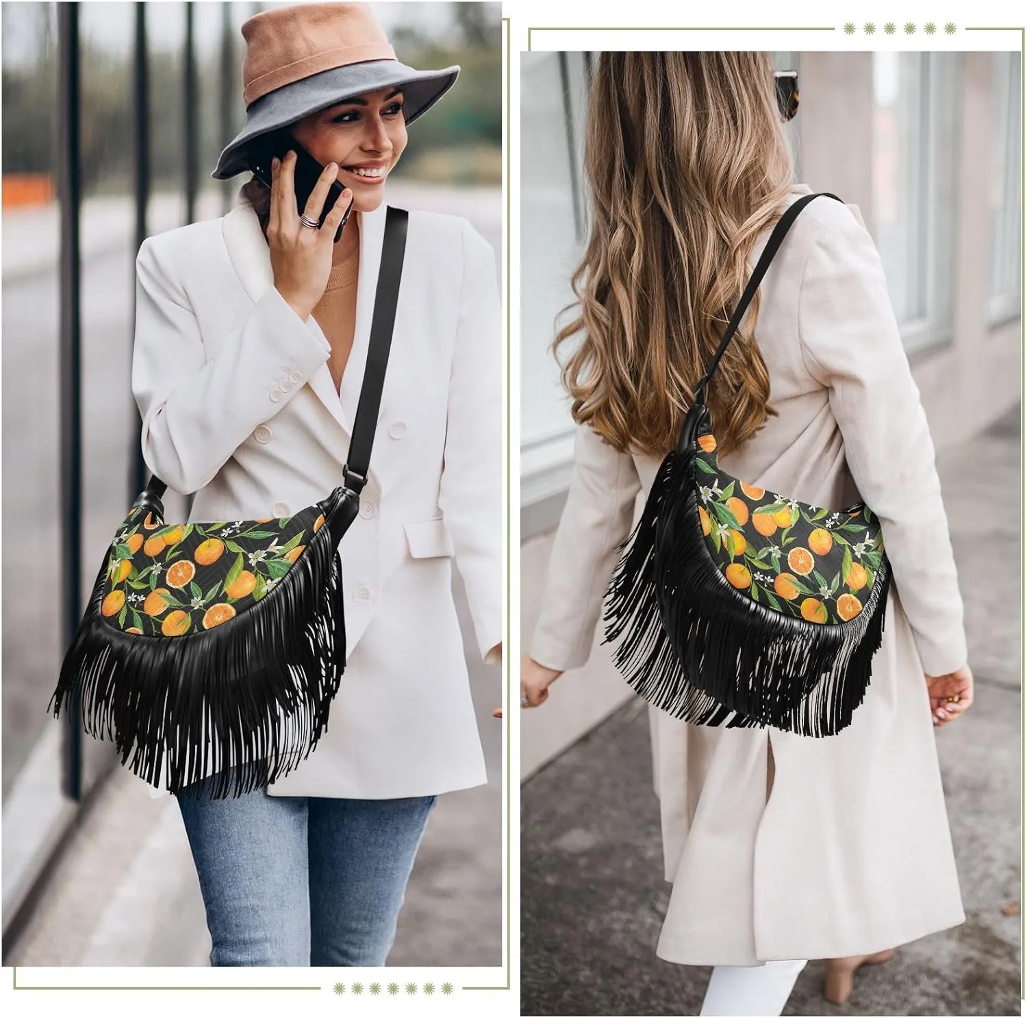 Women's PU Leather Chain Cross Body Bag, Shoulder Handbag Purse with Tassel for Ladies