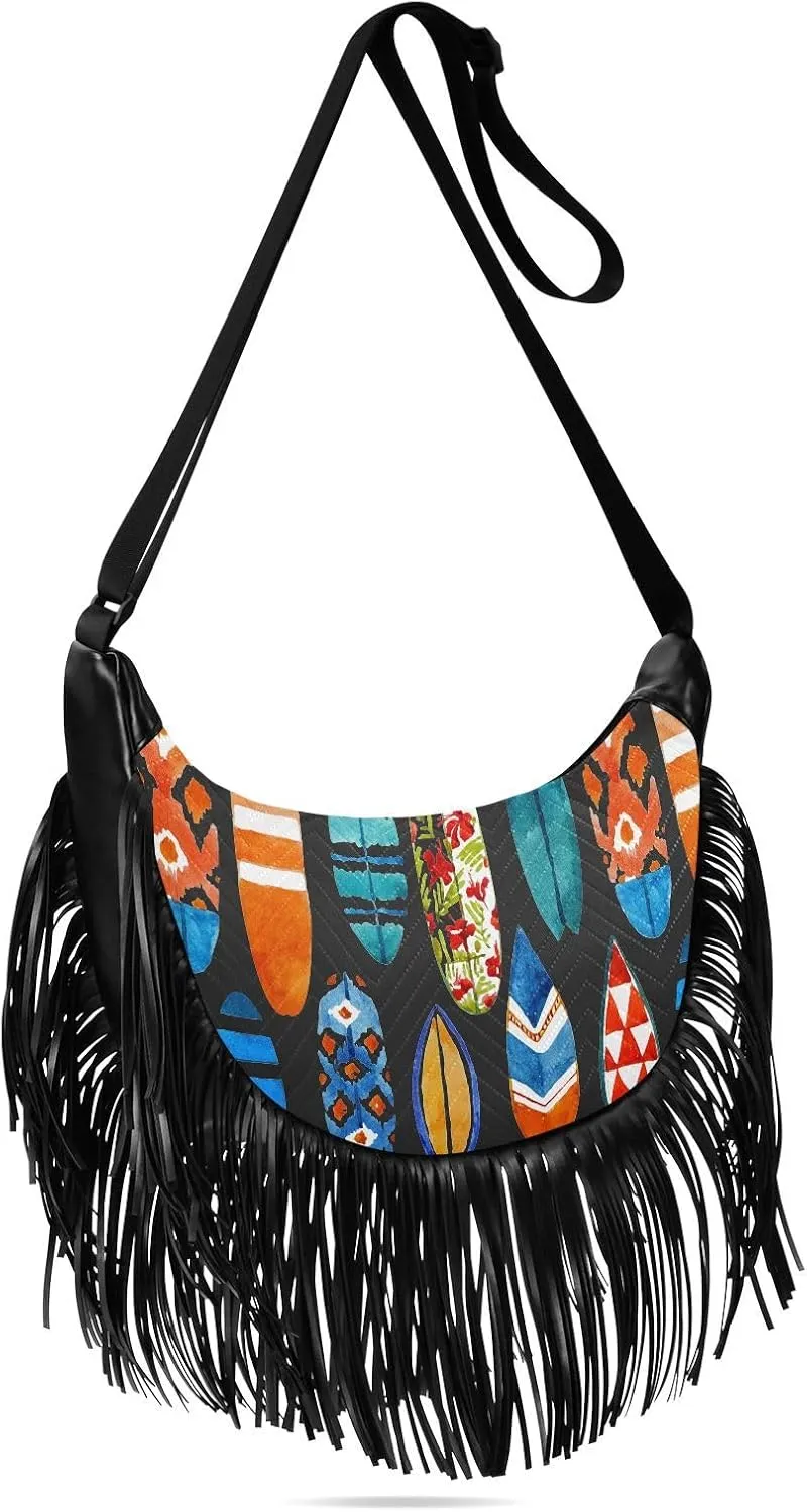 Women's PU Leather Chain Cross Body Bag, Shoulder Handbag Purse with Tassel for Ladies