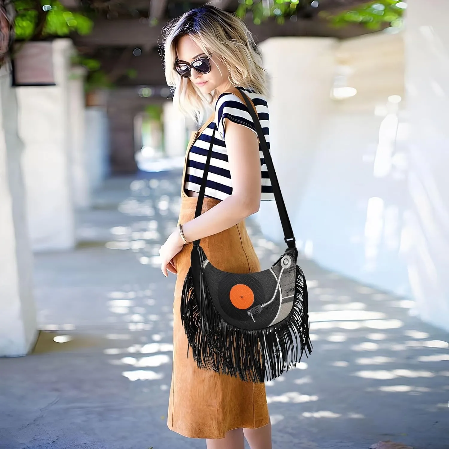 Women's PU Leather Chain Cross Body Bag, Shoulder Handbag Purse with Tassel for Ladies