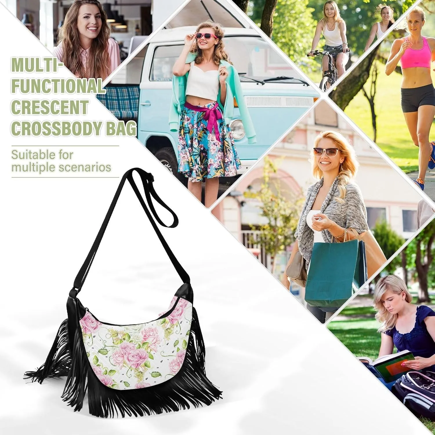 Women's PU Leather Chain Cross Body Bag, Shoulder Handbag Purse with Tassel for Ladies