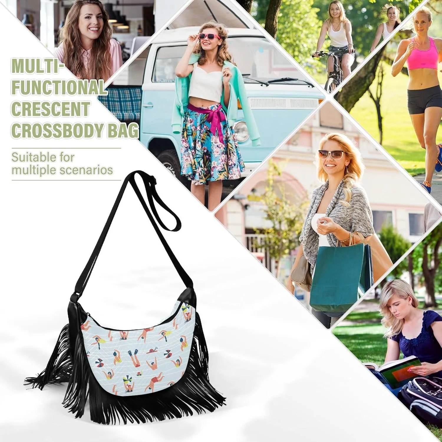 Women's PU Leather Chain Cross Body Bag, Shoulder Handbag Purse with Tassel for Ladies