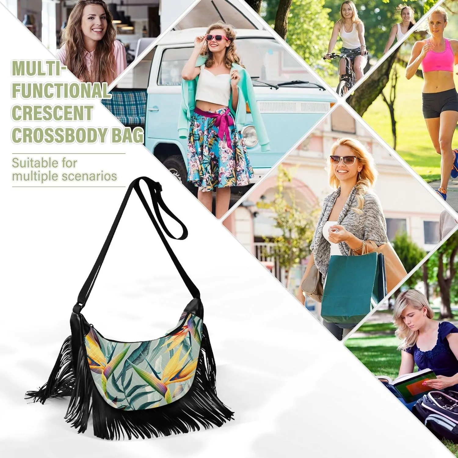 Women's PU Leather Chain Cross Body Bag, Shoulder Handbag Purse with Tassel for Ladies