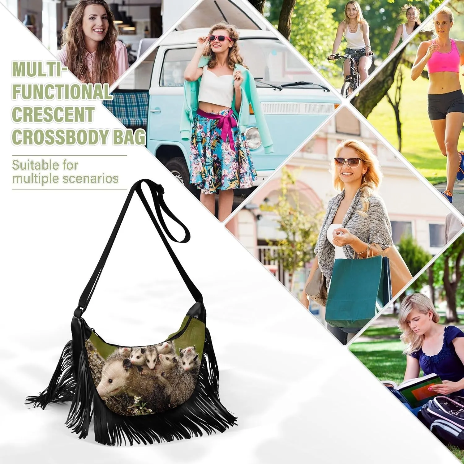Women's PU Leather Chain Cross Body Bag, Shoulder Handbag Purse with Tassel for Ladies