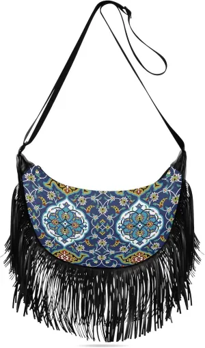 Women's PU Leather Chain Cross Body Bag, Shoulder Handbag Purse with Tassel for Ladies