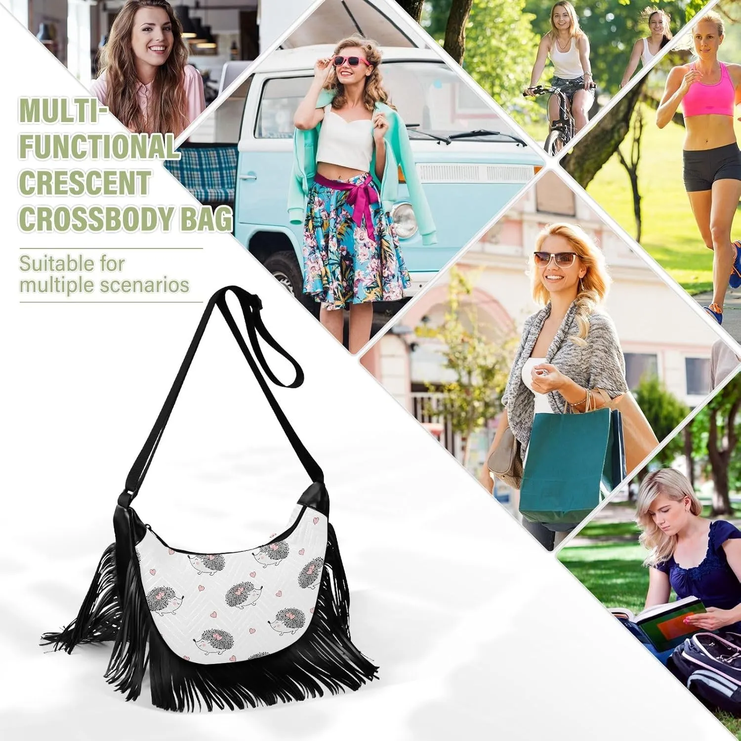 Women's PU Leather Chain Cross Body Bag, Shoulder Handbag Purse with Tassel for Ladies