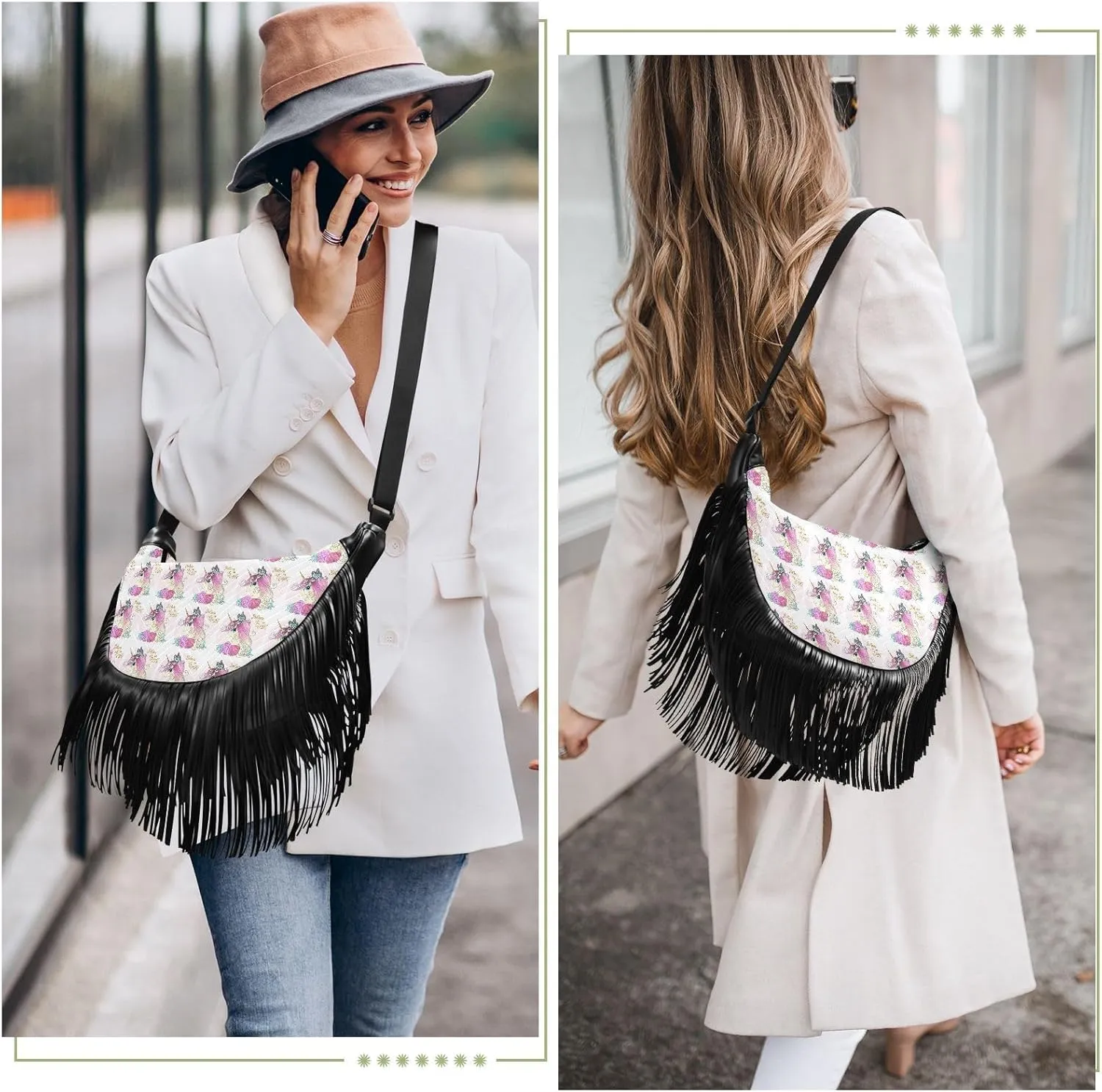 Women's PU Leather Chain Cross Body Bag, Shoulder Handbag Purse with Tassel for Ladies