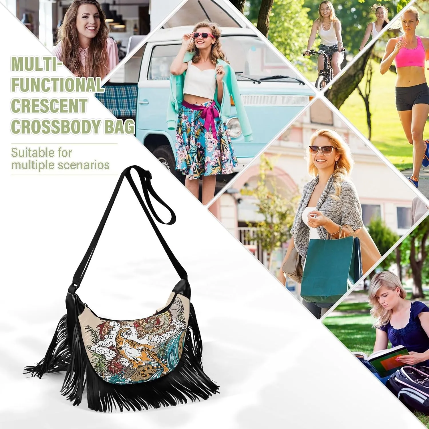 Women's PU Leather Chain Cross Body Bag, Shoulder Handbag Purse with Tassel for Ladies