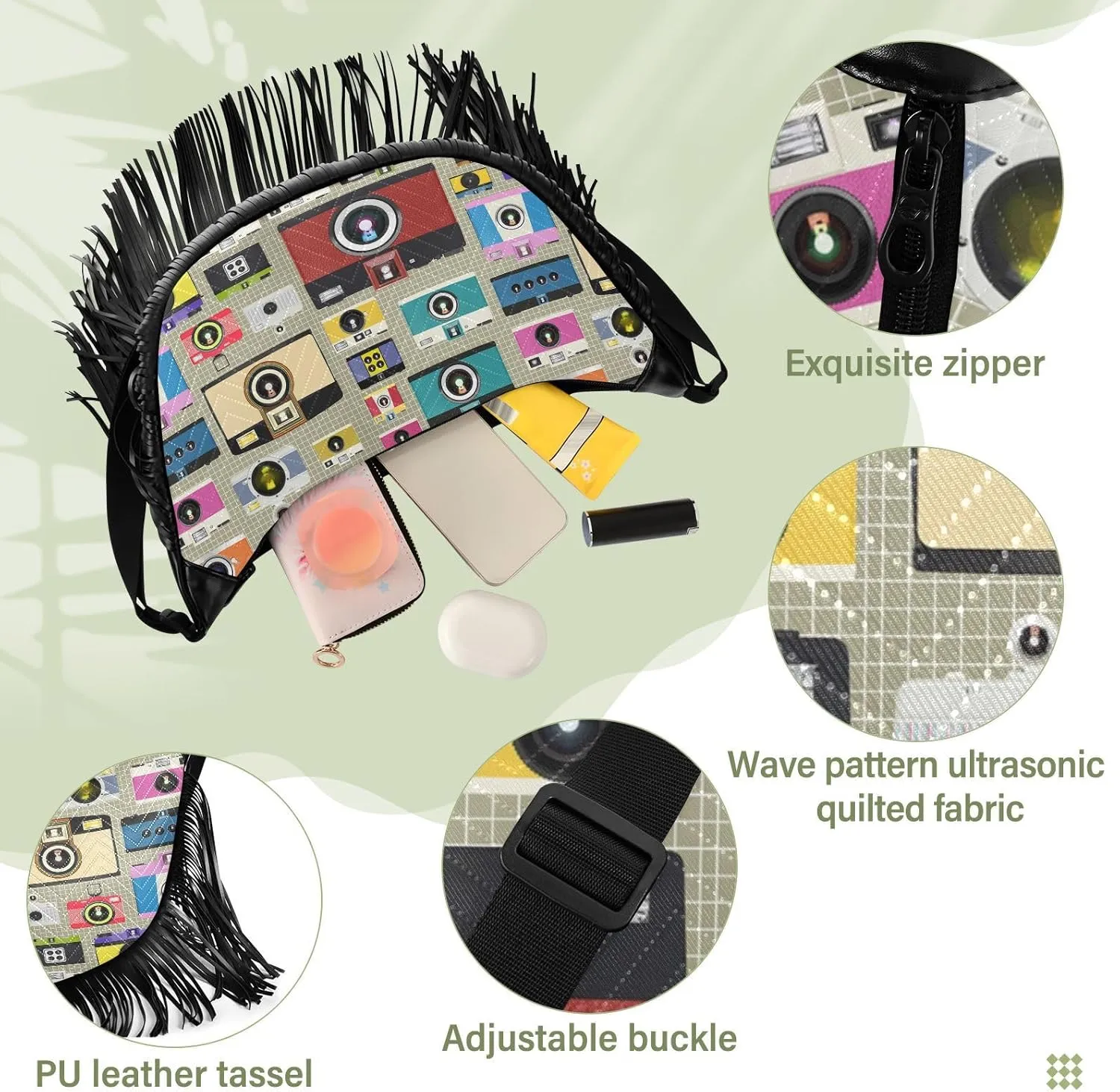 Women's PU Leather Chain Cross Body Bag, Shoulder Handbag Purse with Tassel for Ladies