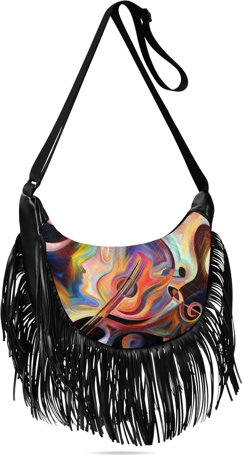 Women's PU Leather Chain Cross Body Bag, Shoulder Handbag Purse with Tassel for Ladies