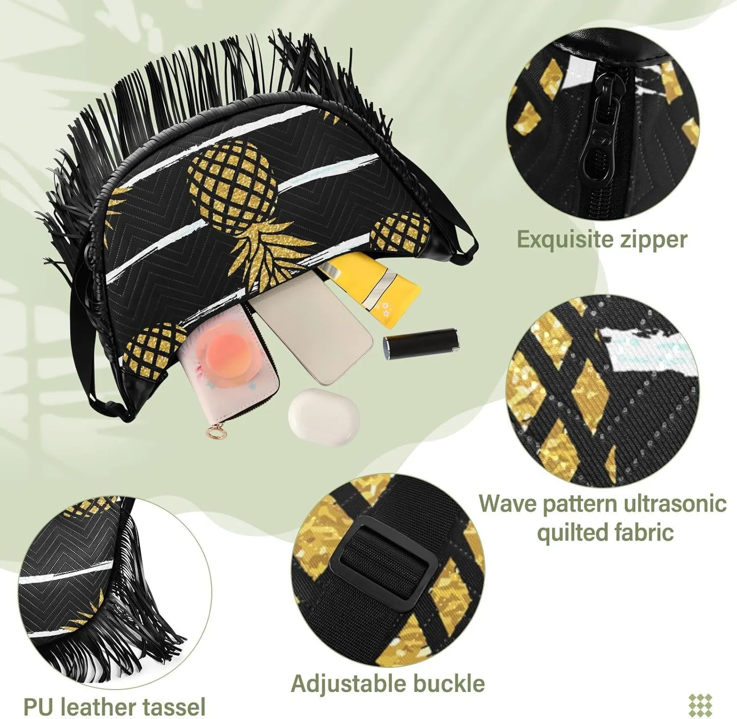 Women's PU Leather Chain Cross Body Bag, Shoulder Handbag Purse with Tassel for Ladies