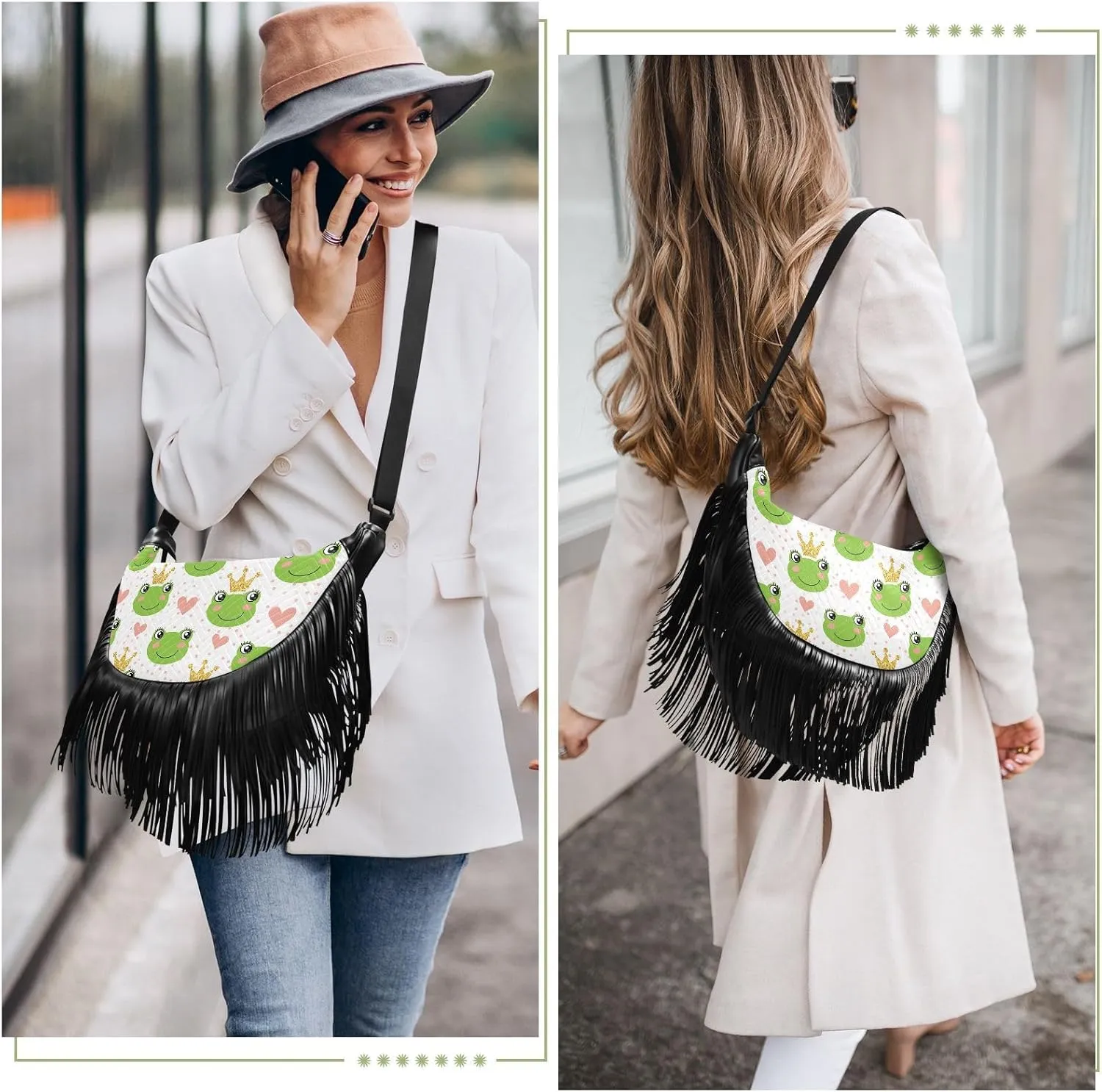 Women's PU Leather Chain Cross Body Bag, Shoulder Handbag Purse with Tassel for Ladies