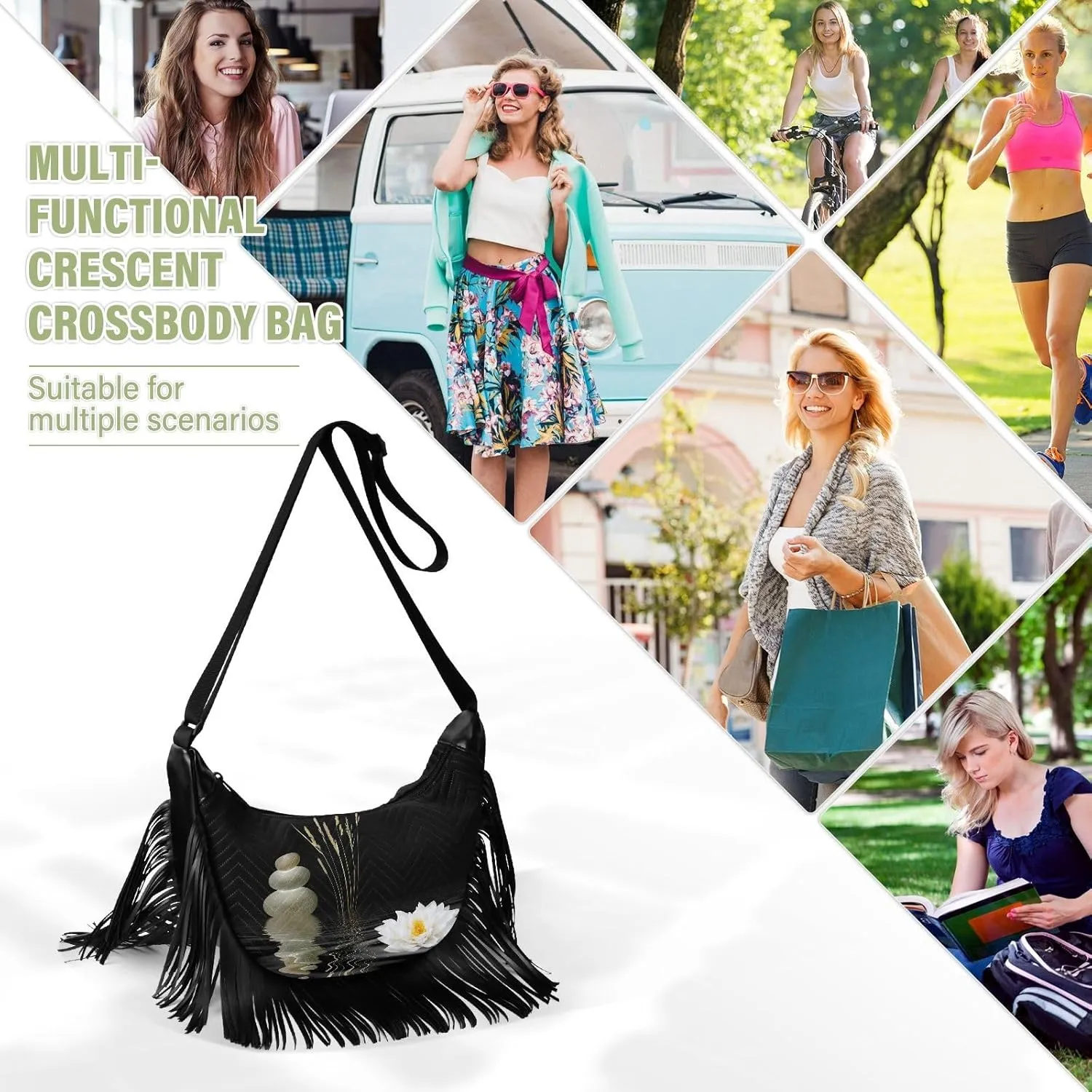 Women's PU Leather Chain Cross Body Bag, Shoulder Handbag Purse with Tassel for Ladies