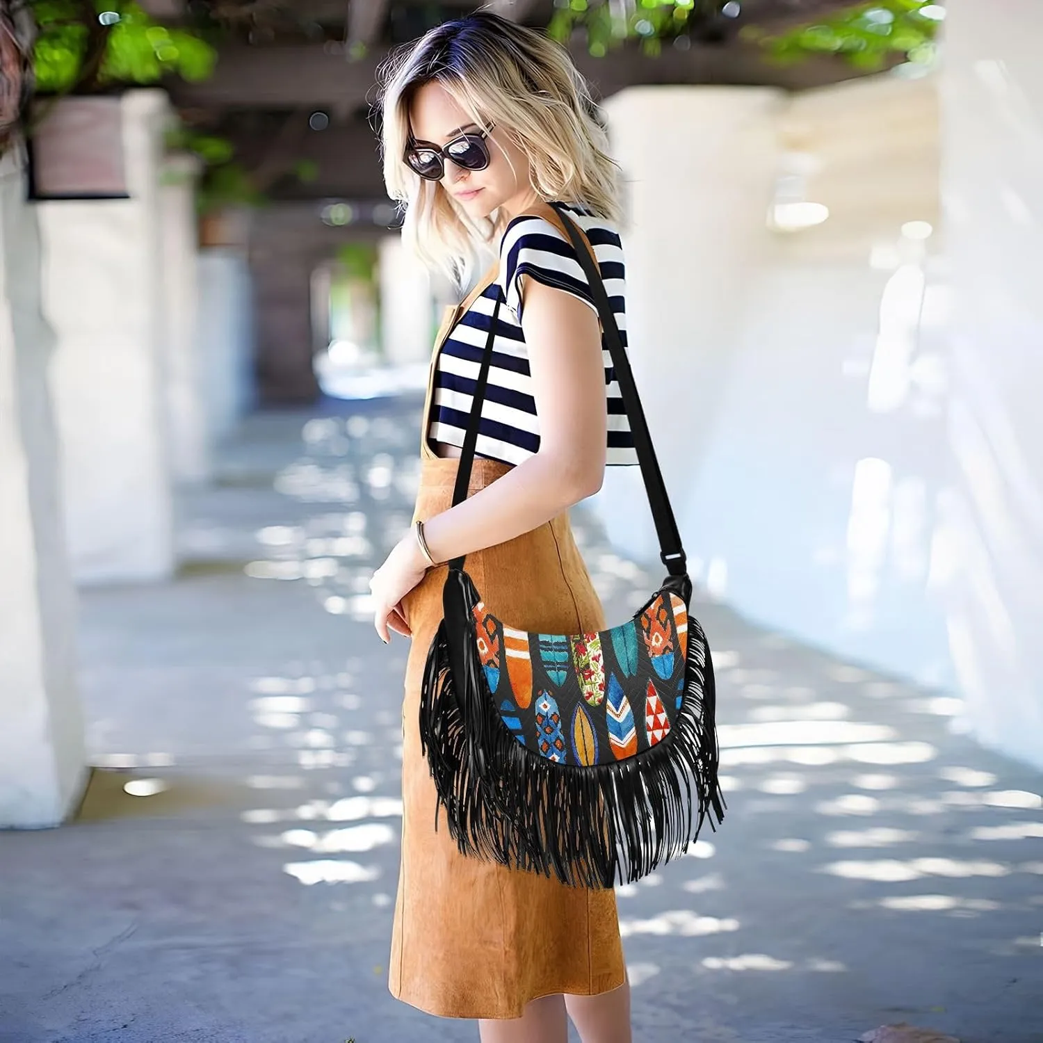Women's PU Leather Chain Cross Body Bag, Shoulder Handbag Purse with Tassel for Ladies