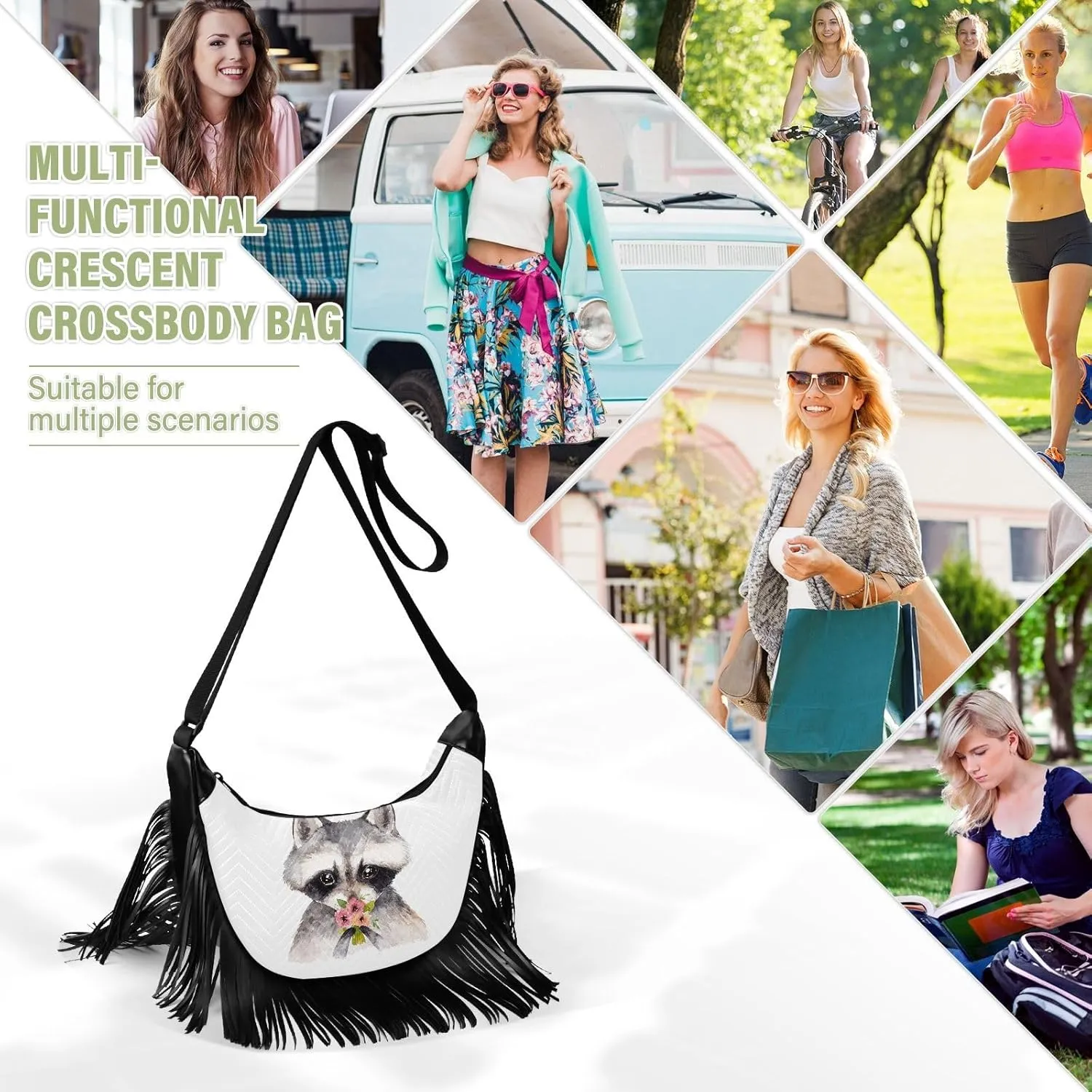 Women's PU Leather Chain Cross Body Bag, Shoulder Handbag Purse with Tassel for Ladies