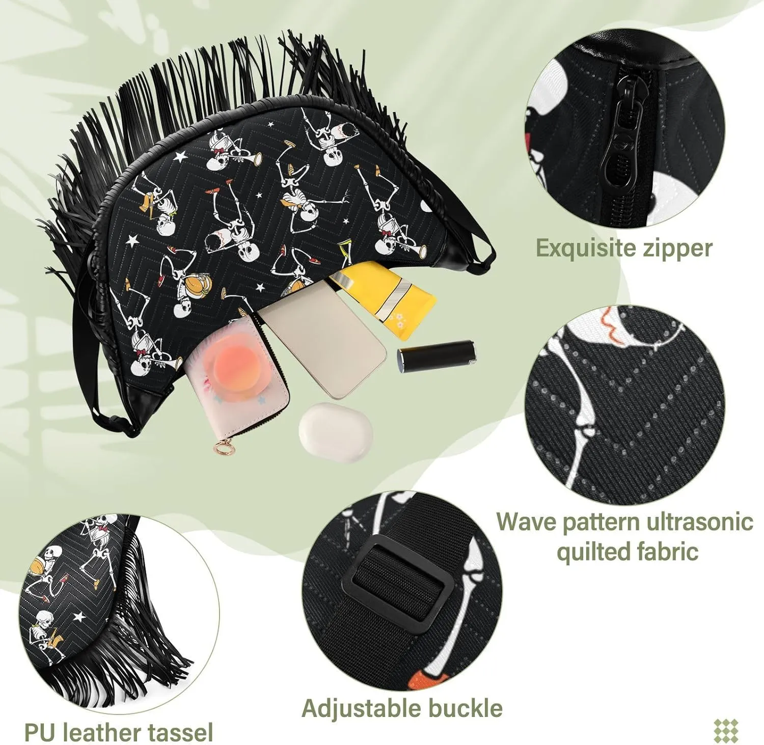 Women's PU Leather Chain Cross Body Bag, Shoulder Handbag Purse with Tassel for Ladies