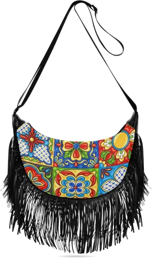 Women's PU Leather Chain Cross Body Bag, Shoulder Handbag Purse with Tassel for Ladies