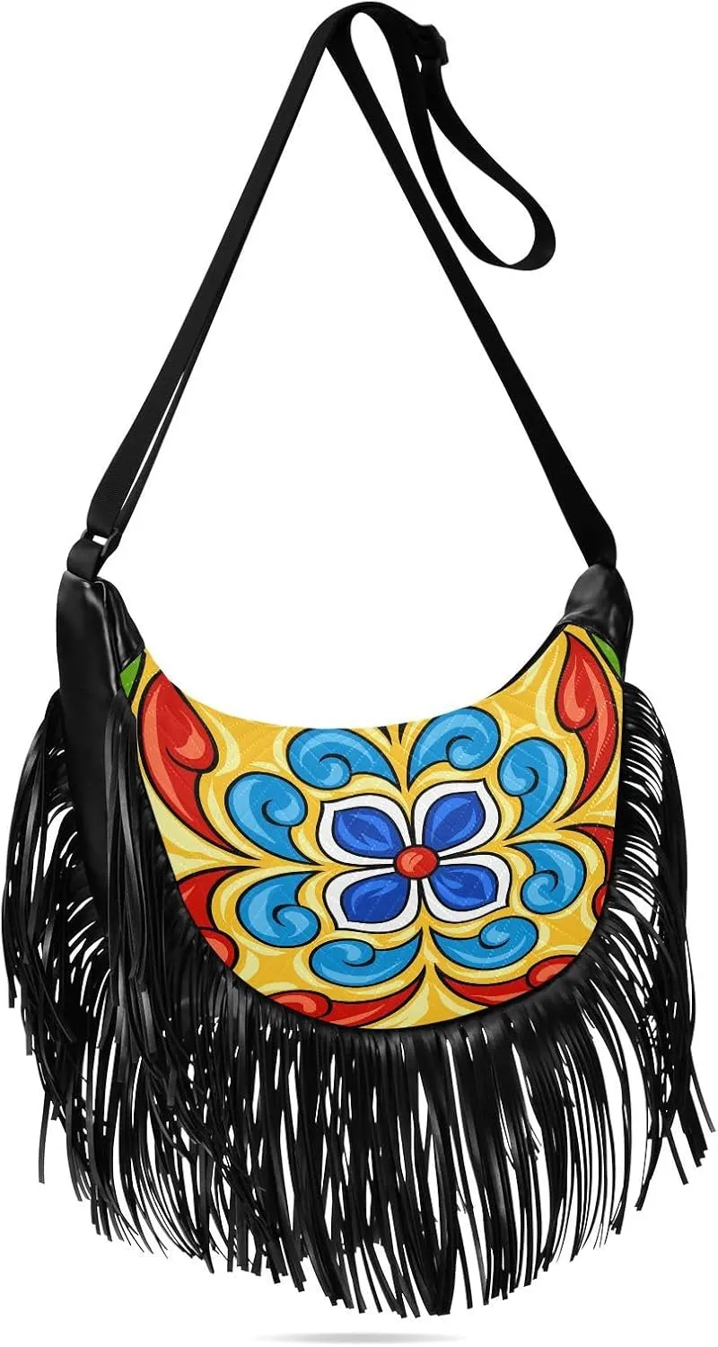 Women's PU Leather Chain Cross Body Bag, Shoulder Handbag Purse with Tassel for Ladies
