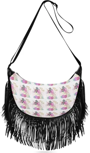 Women's PU Leather Chain Cross Body Bag, Shoulder Handbag Purse with Tassel for Ladies