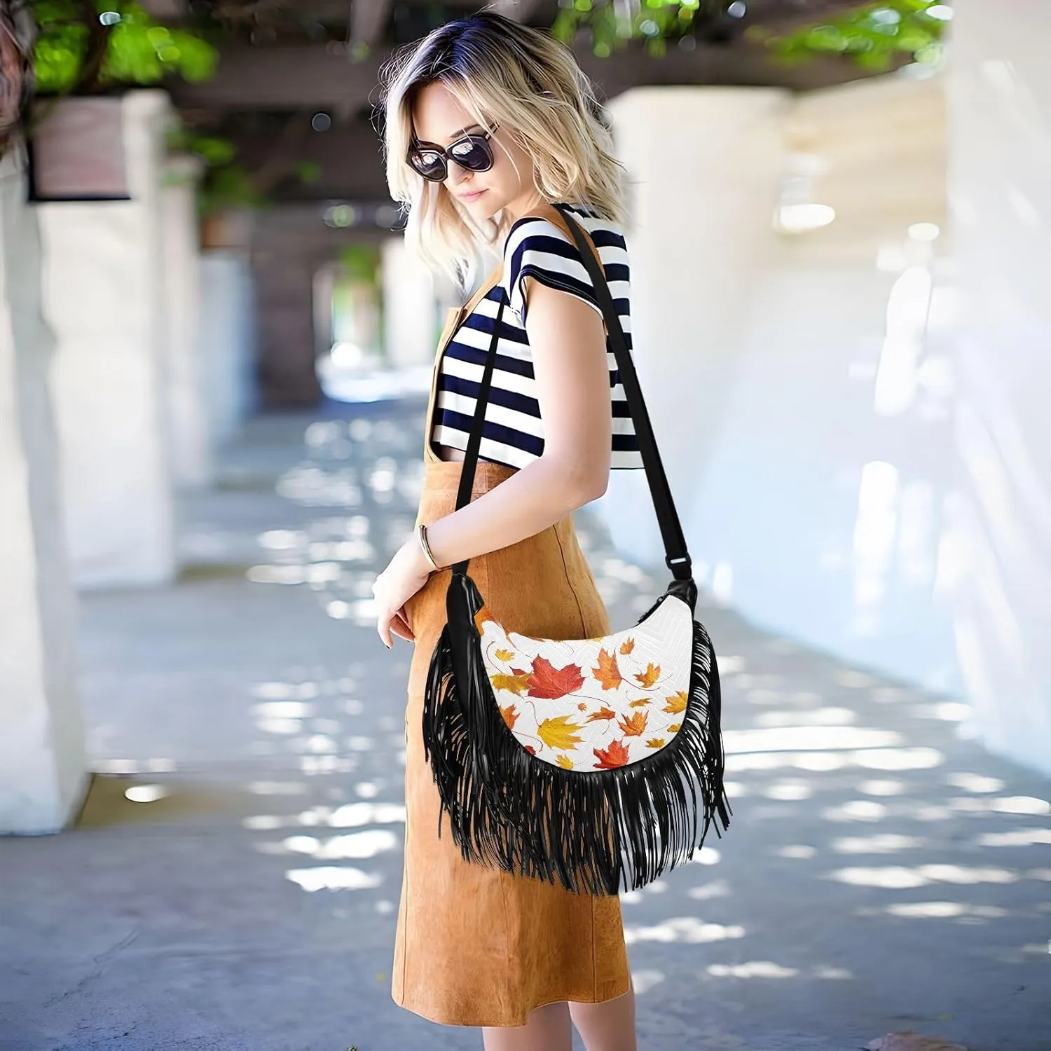 Women's PU Leather Chain Cross Body Bag, Shoulder Handbag Purse with Tassel for Ladies