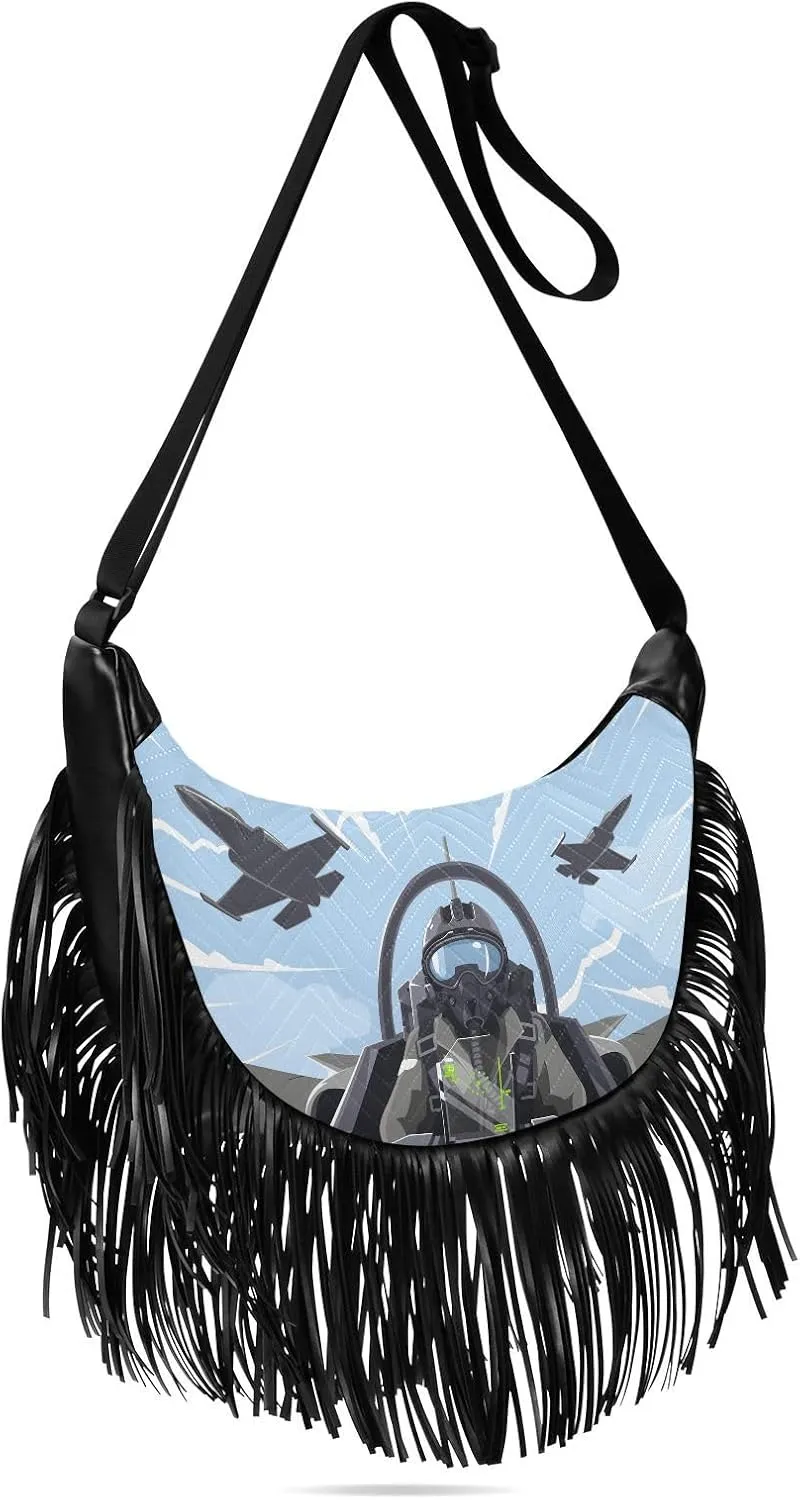 Women's PU Leather Chain Cross Body Bag, Shoulder Handbag Purse with Tassel for Ladies