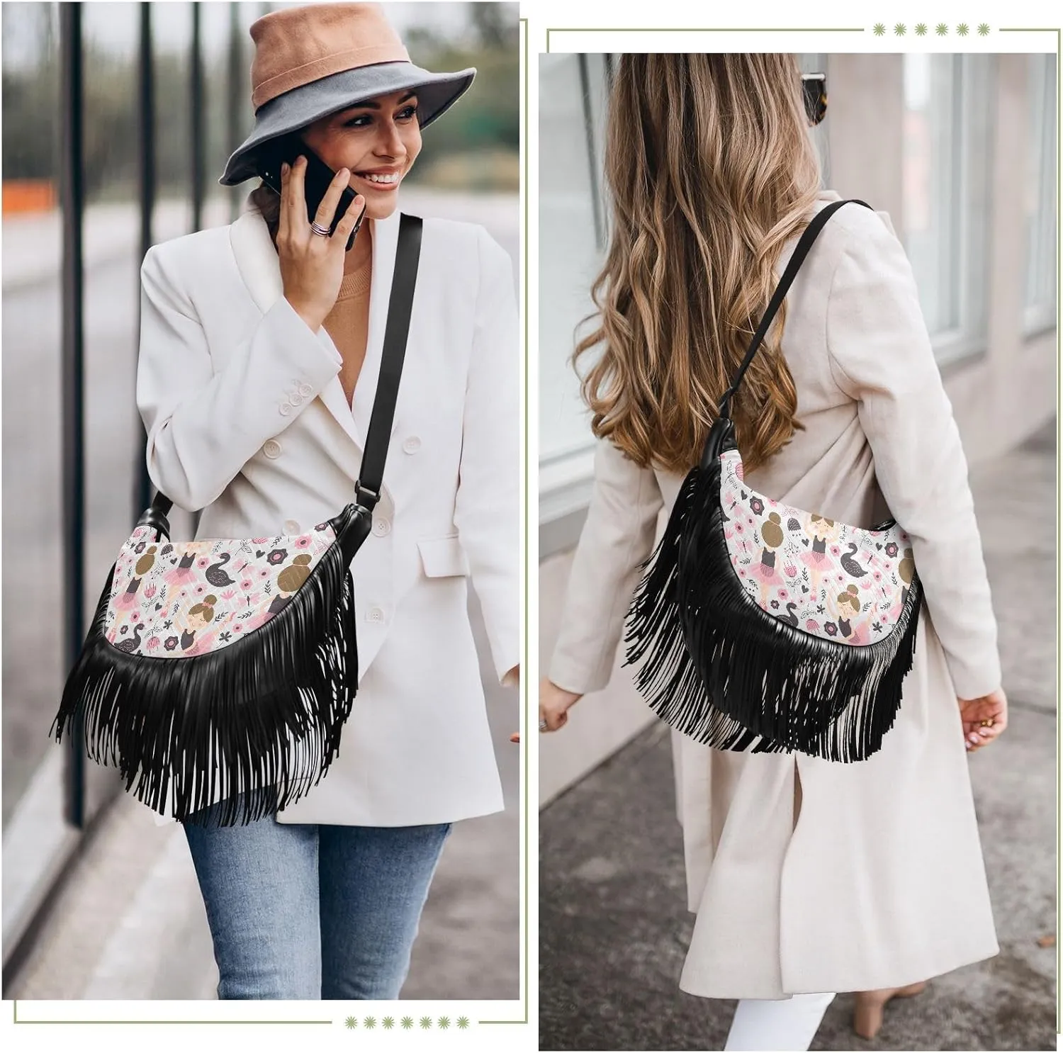 Women's PU Leather Chain Cross Body Bag, Shoulder Handbag Purse with Tassel for Ladies
