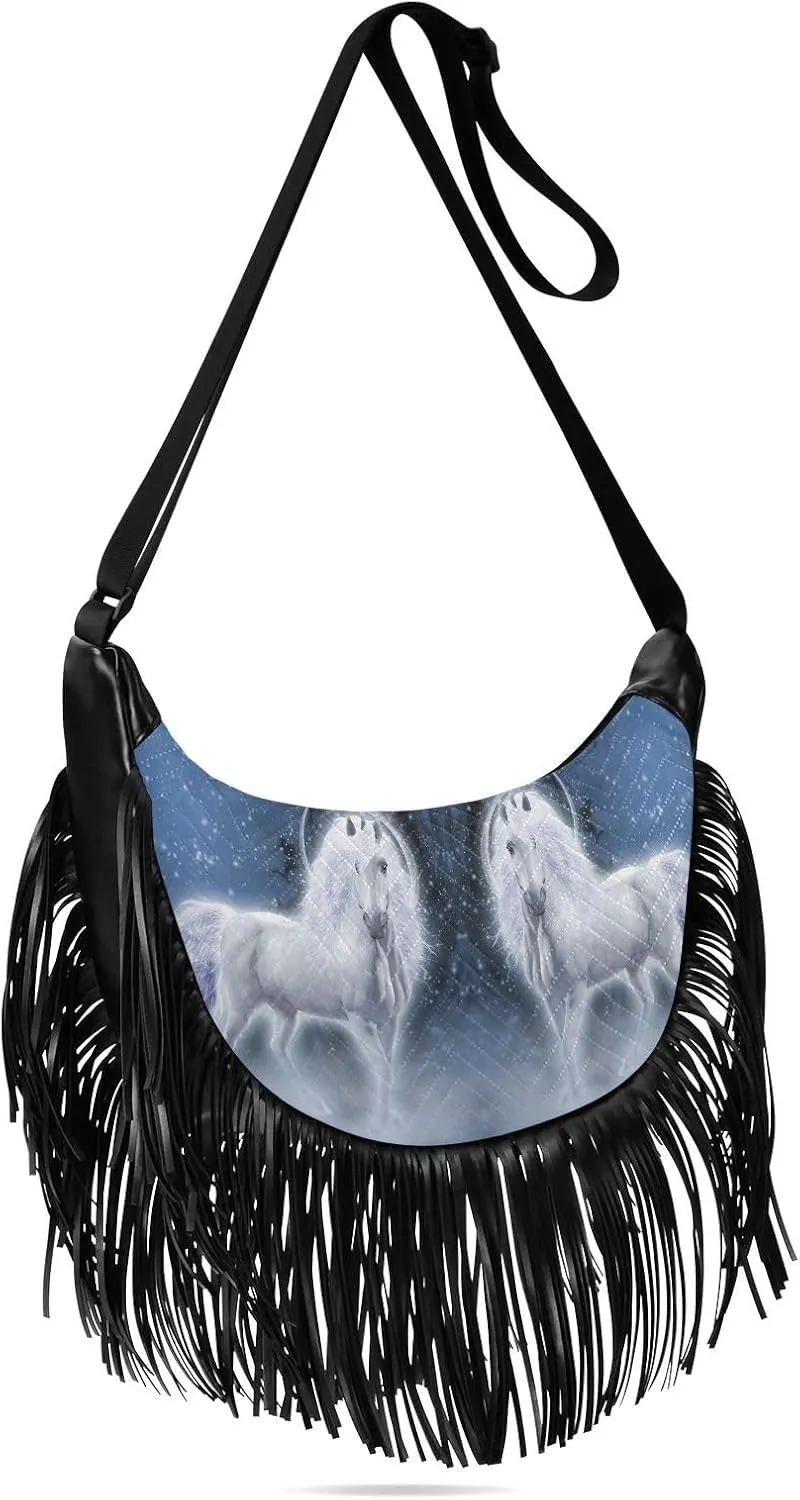 Women's PU Leather Chain Cross Body Bag, Shoulder Handbag Purse with Tassel for Ladies