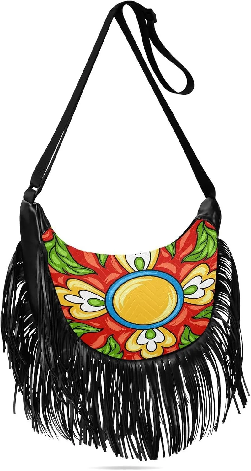 Women's PU Leather Chain Cross Body Bag, Shoulder Handbag Purse with Tassel for Ladies