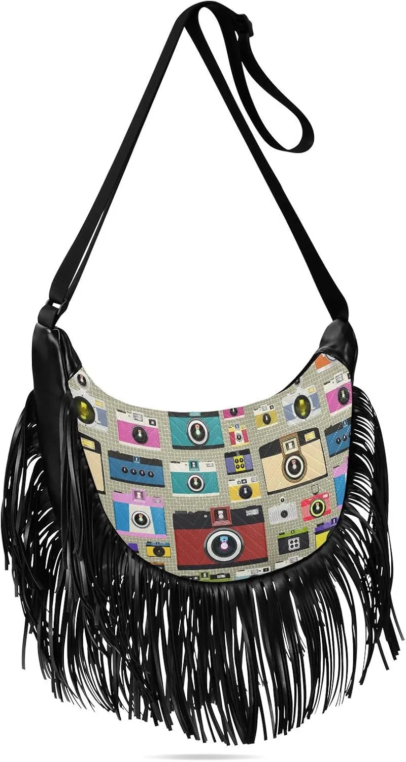 Women's PU Leather Chain Cross Body Bag, Shoulder Handbag Purse with Tassel for Ladies
