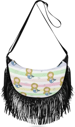 Women's PU Leather Chain Cross Body Bag, Shoulder Handbag Purse with Tassel for Ladies