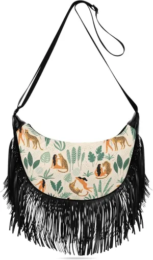 Women's PU Leather Chain Cross Body Bag, Shoulder Handbag Purse with Tassel for Ladies