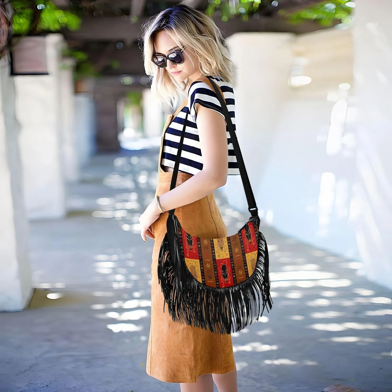 Women's PU Leather Chain Cross Body Bag, Shoulder Handbag Purse with Tassel for Ladies