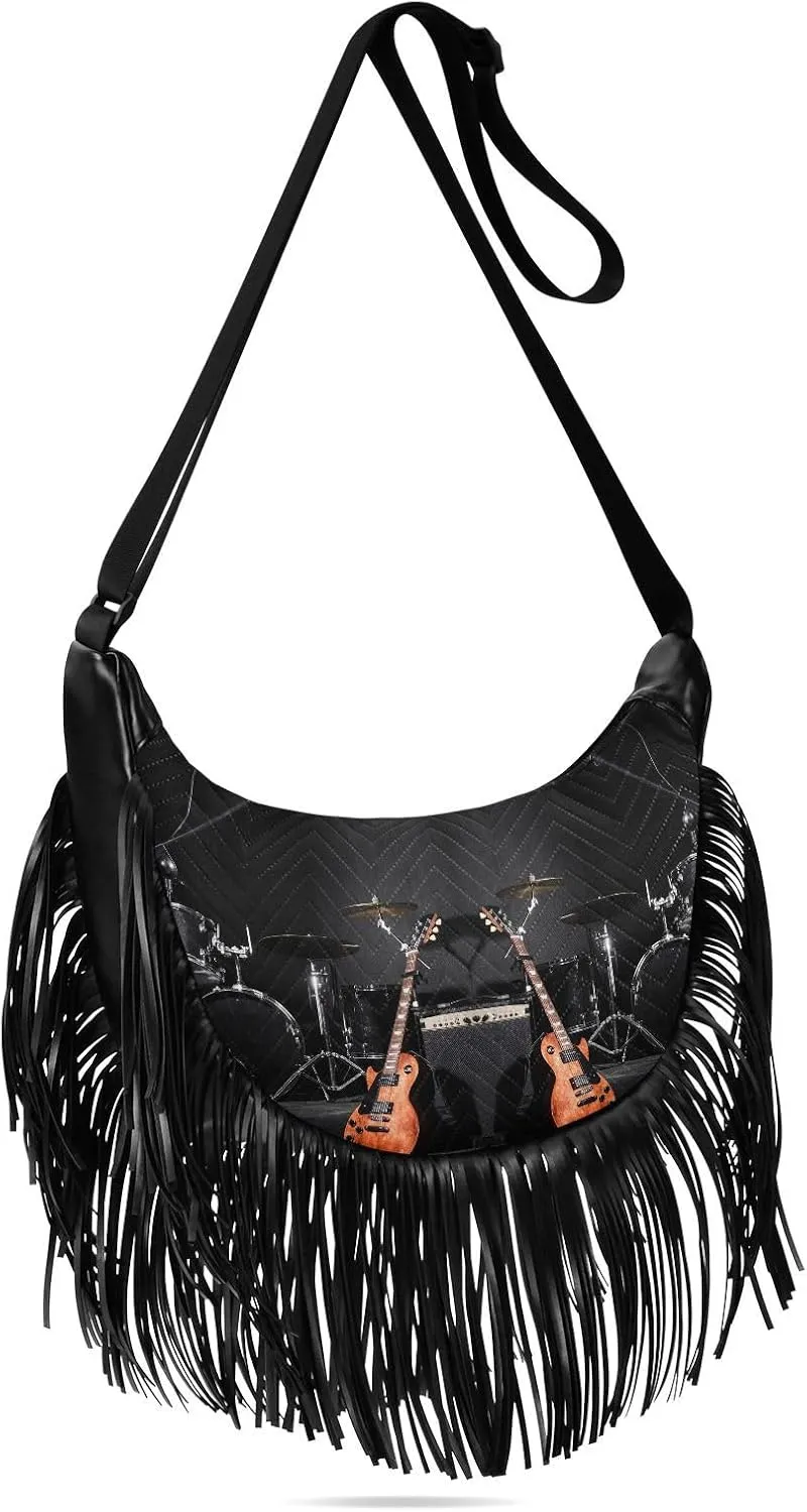 Women's PU Leather Chain Cross Body Bag, Shoulder Handbag Purse with Tassel for Ladies