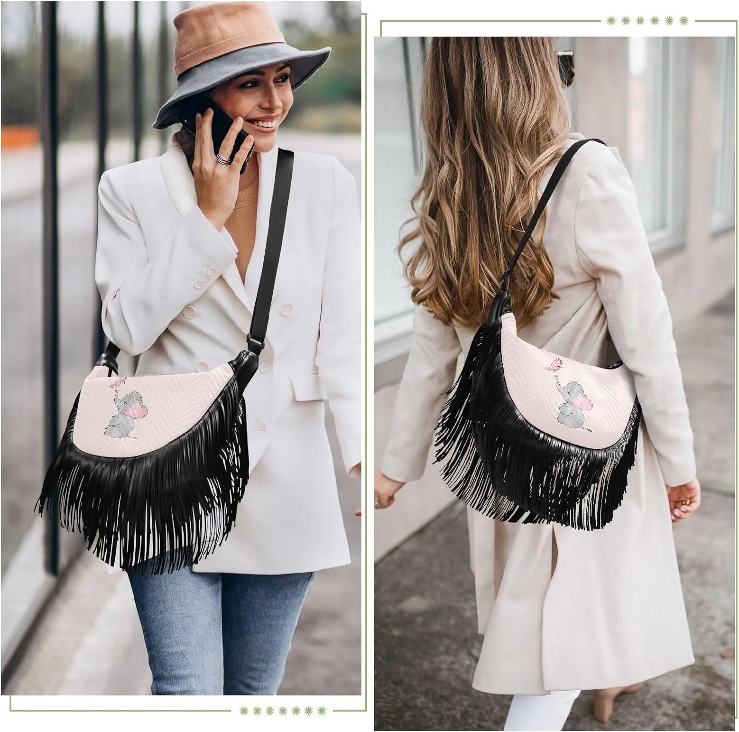 Women's PU Leather Chain Cross Body Bag, Shoulder Handbag Purse with Tassel for Ladies