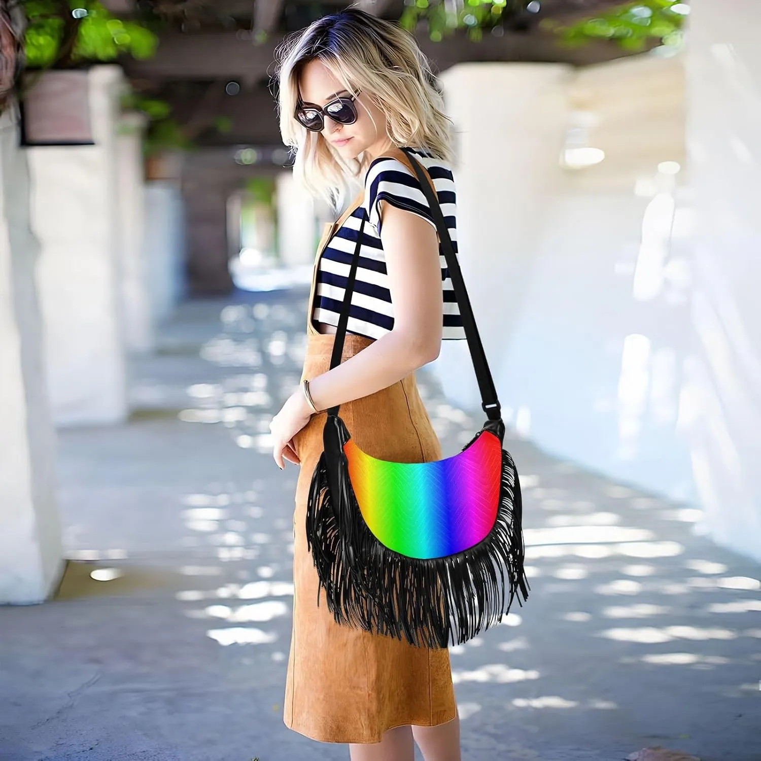 Women's PU Leather Chain Cross Body Bag, Shoulder Handbag Purse with Tassel for Ladies
