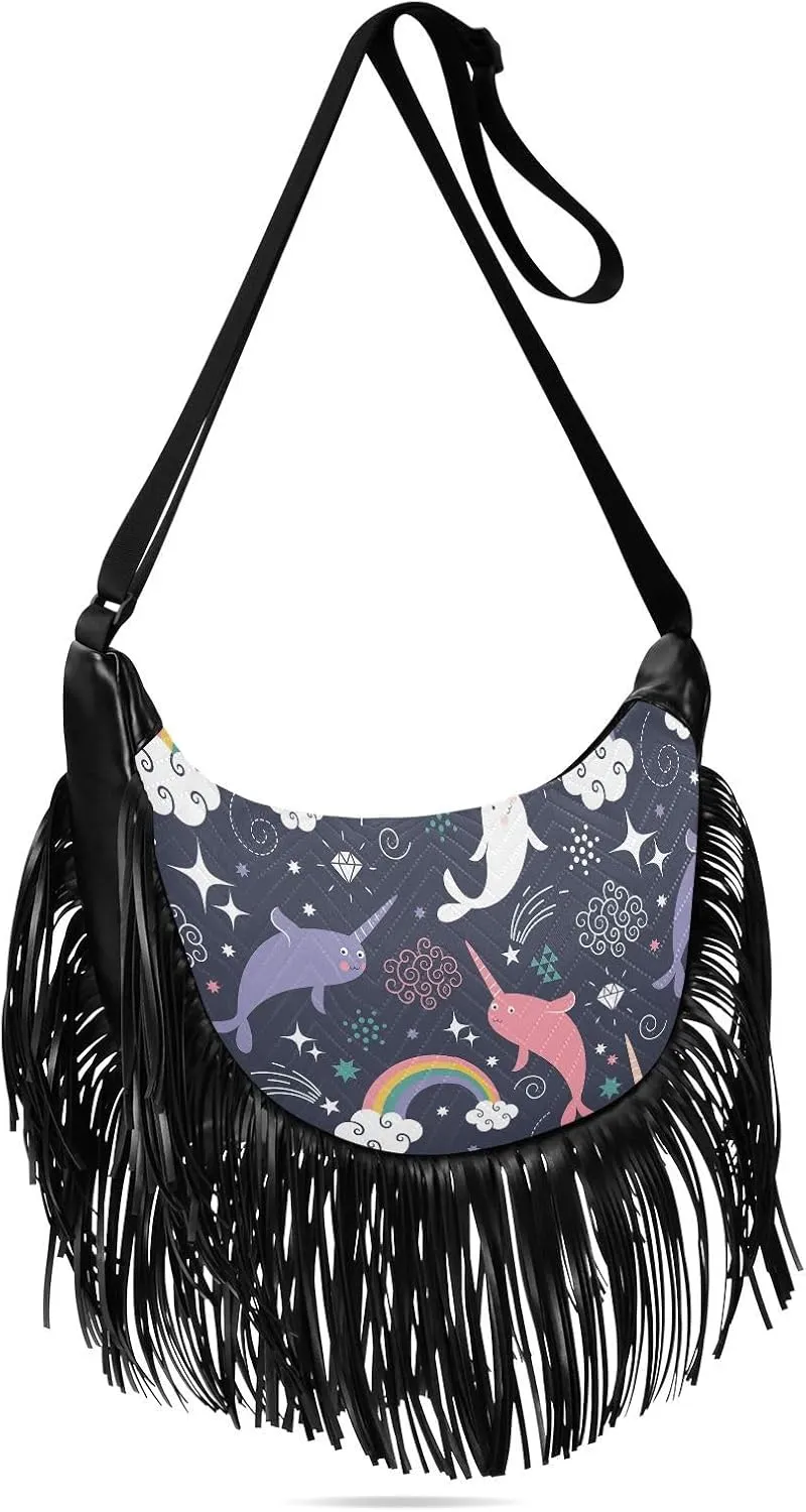 Women's PU Leather Chain Cross Body Bag, Shoulder Handbag Purse with Tassel for Ladies