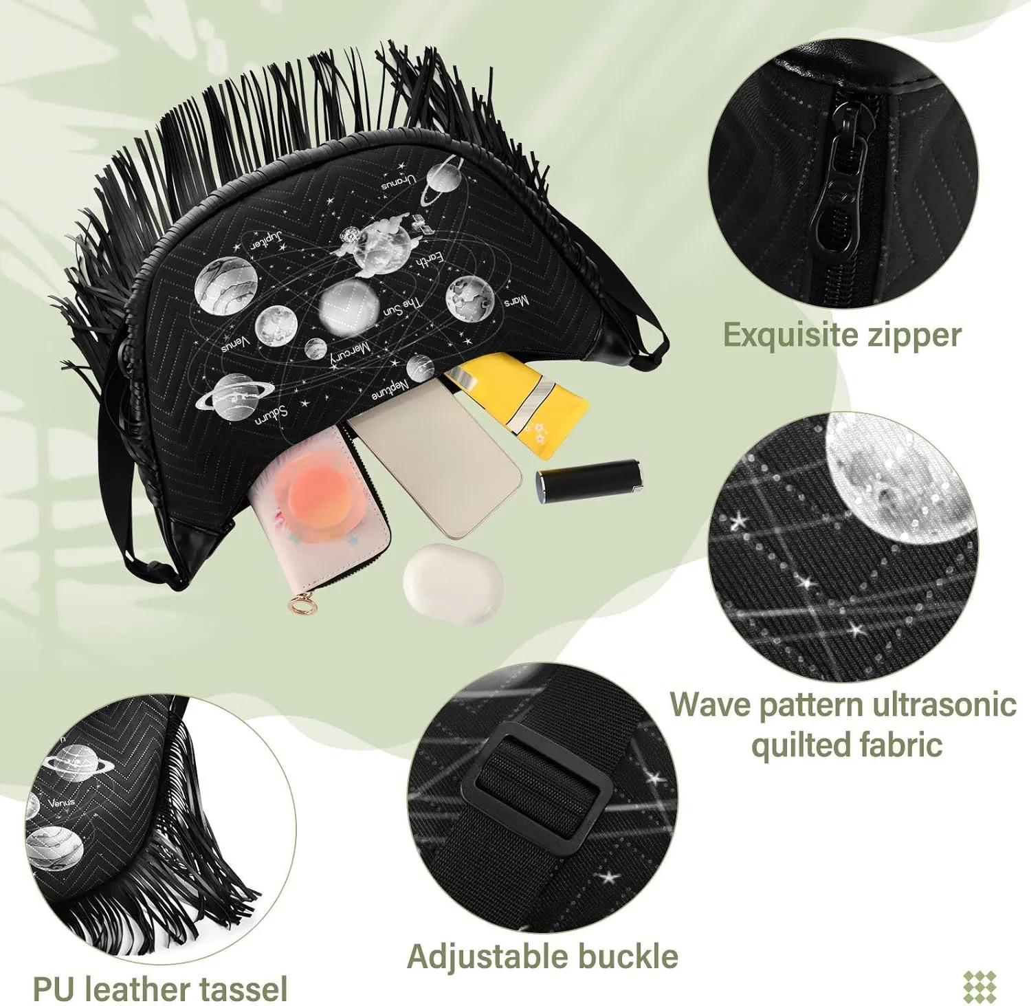 Women's PU Leather Chain Cross Body Bag, Shoulder Handbag Purse with Tassel for Ladies