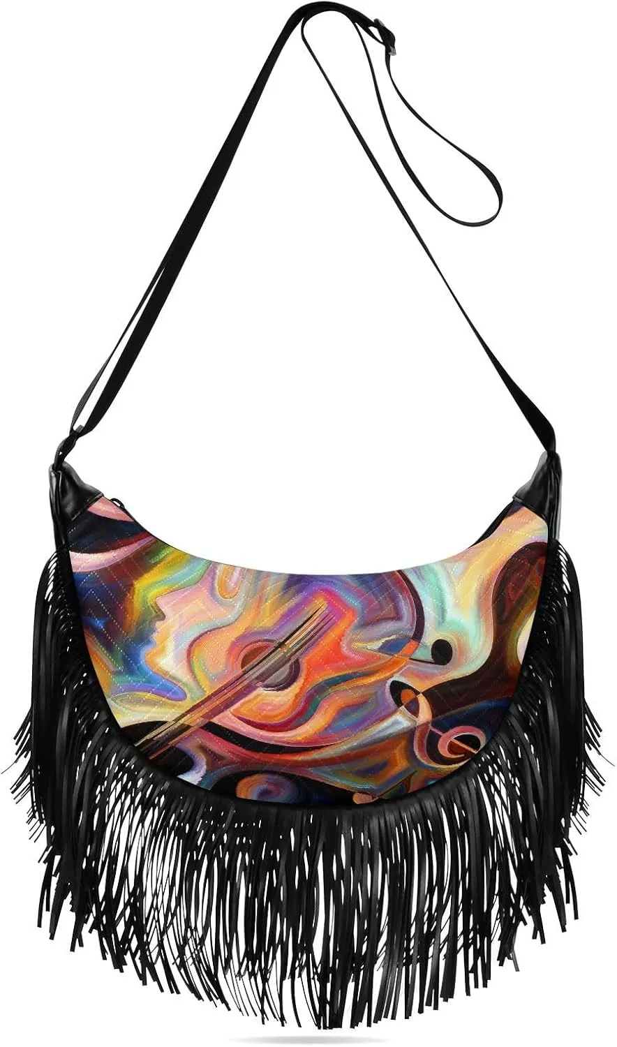 Women's PU Leather Chain Cross Body Bag, Shoulder Handbag Purse with Tassel for Ladies