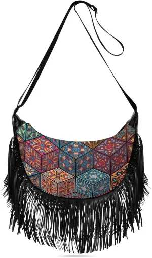 Women's PU Leather Chain Cross Body Bag, Shoulder Handbag Purse with Tassel for Ladies