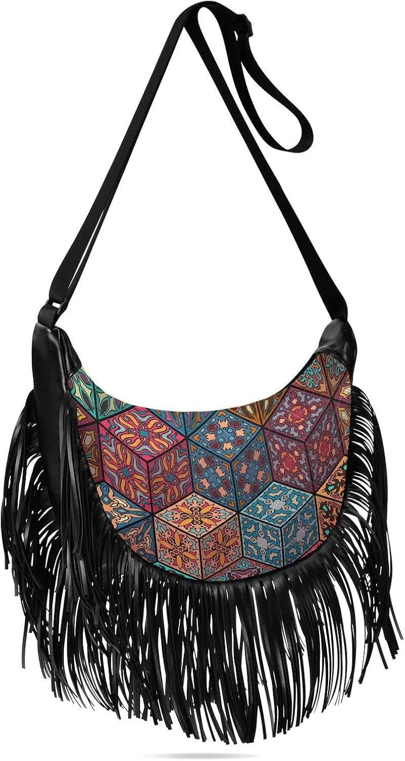 Women's PU Leather Chain Cross Body Bag, Shoulder Handbag Purse with Tassel for Ladies
