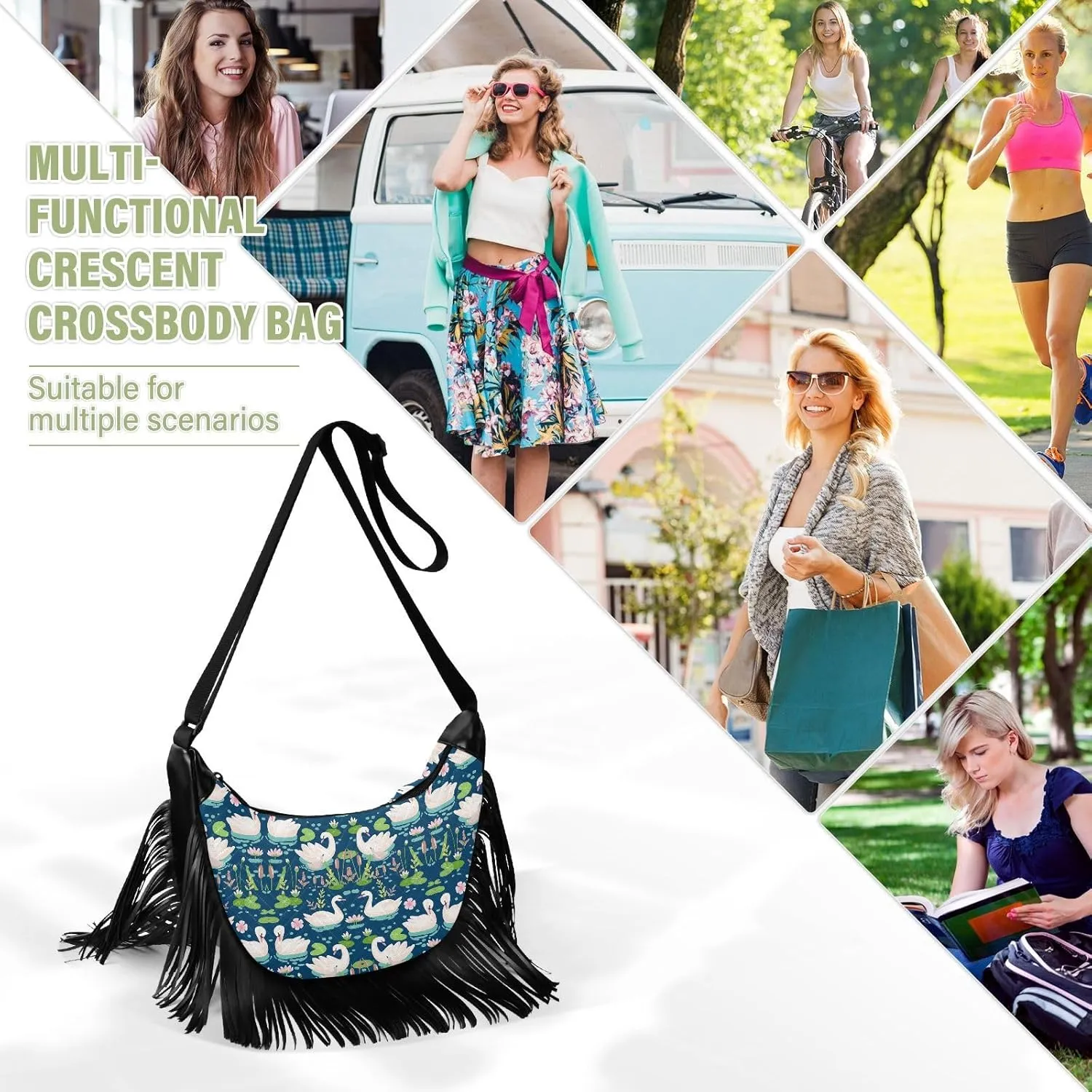 Women's PU Leather Chain Cross Body Bag, Shoulder Handbag Purse with Tassel for Ladies