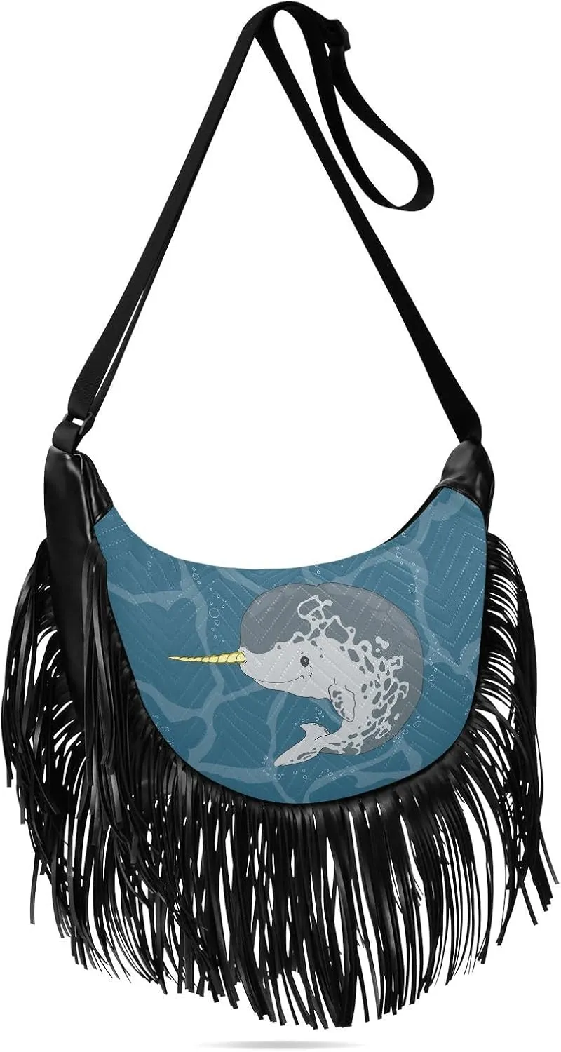 Women's PU Leather Chain Cross Body Bag, Shoulder Handbag Purse with Tassel for Ladies