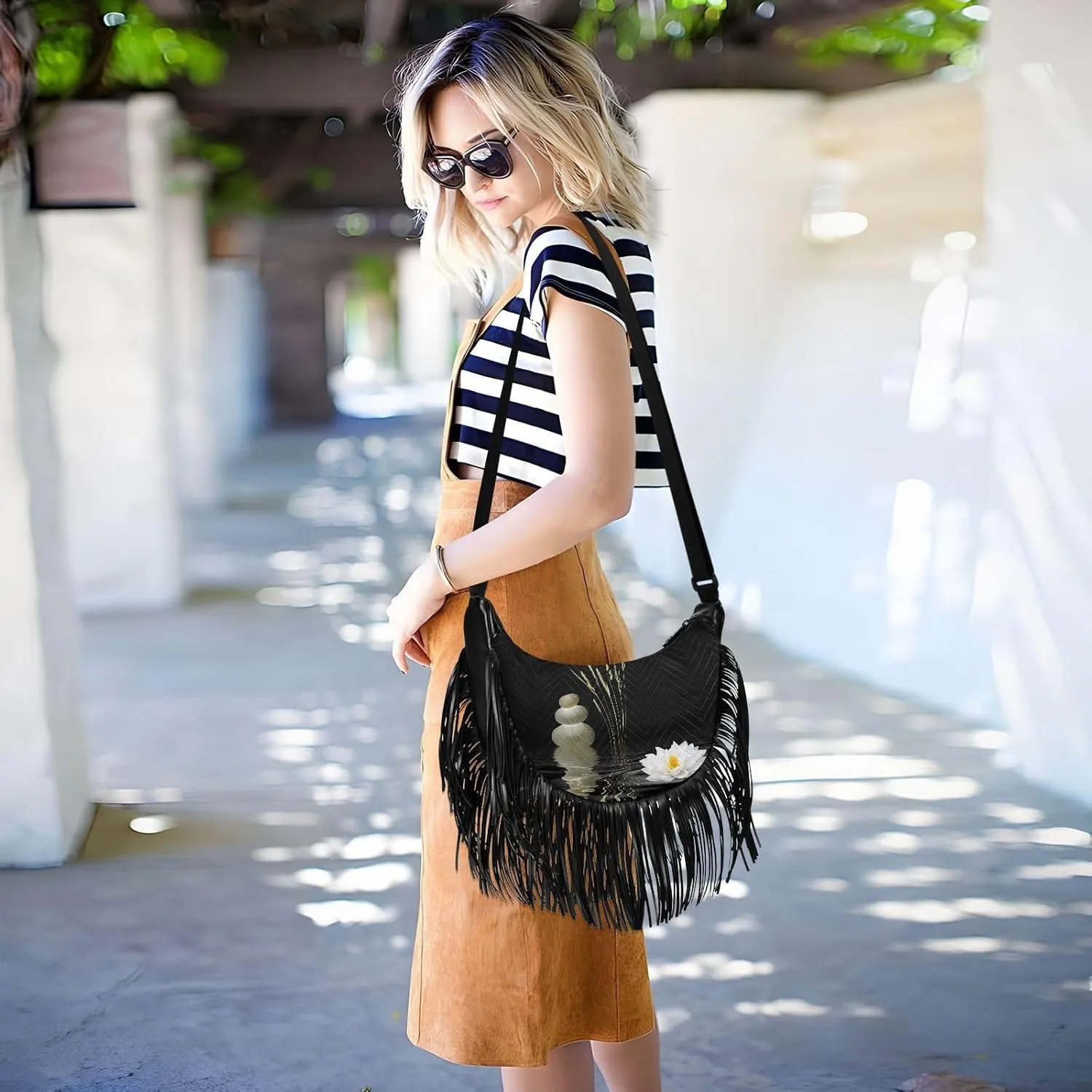Women's PU Leather Chain Cross Body Bag, Shoulder Handbag Purse with Tassel for Ladies