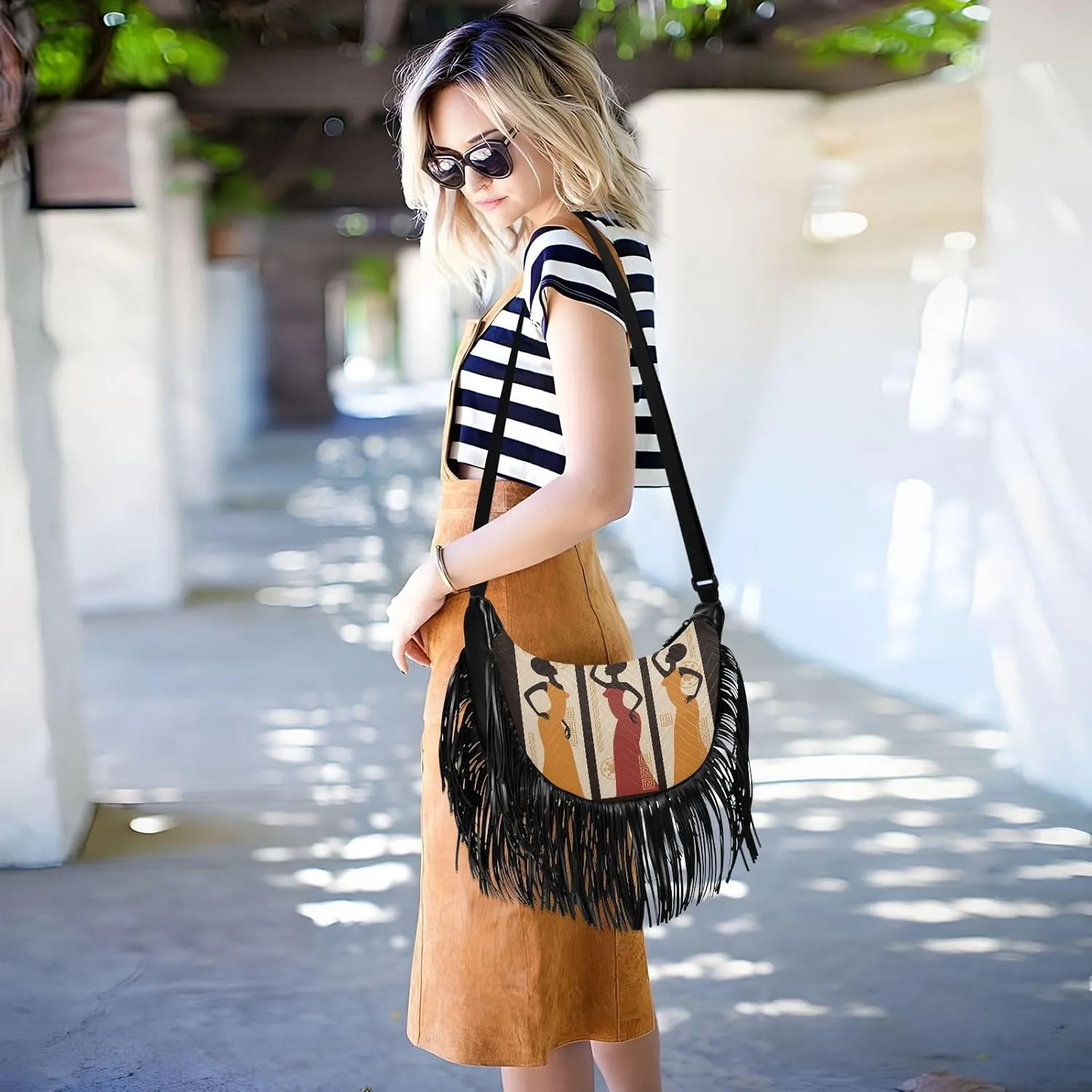 Women's PU Leather Chain Cross Body Bag, Shoulder Handbag Purse with Tassel for Ladies