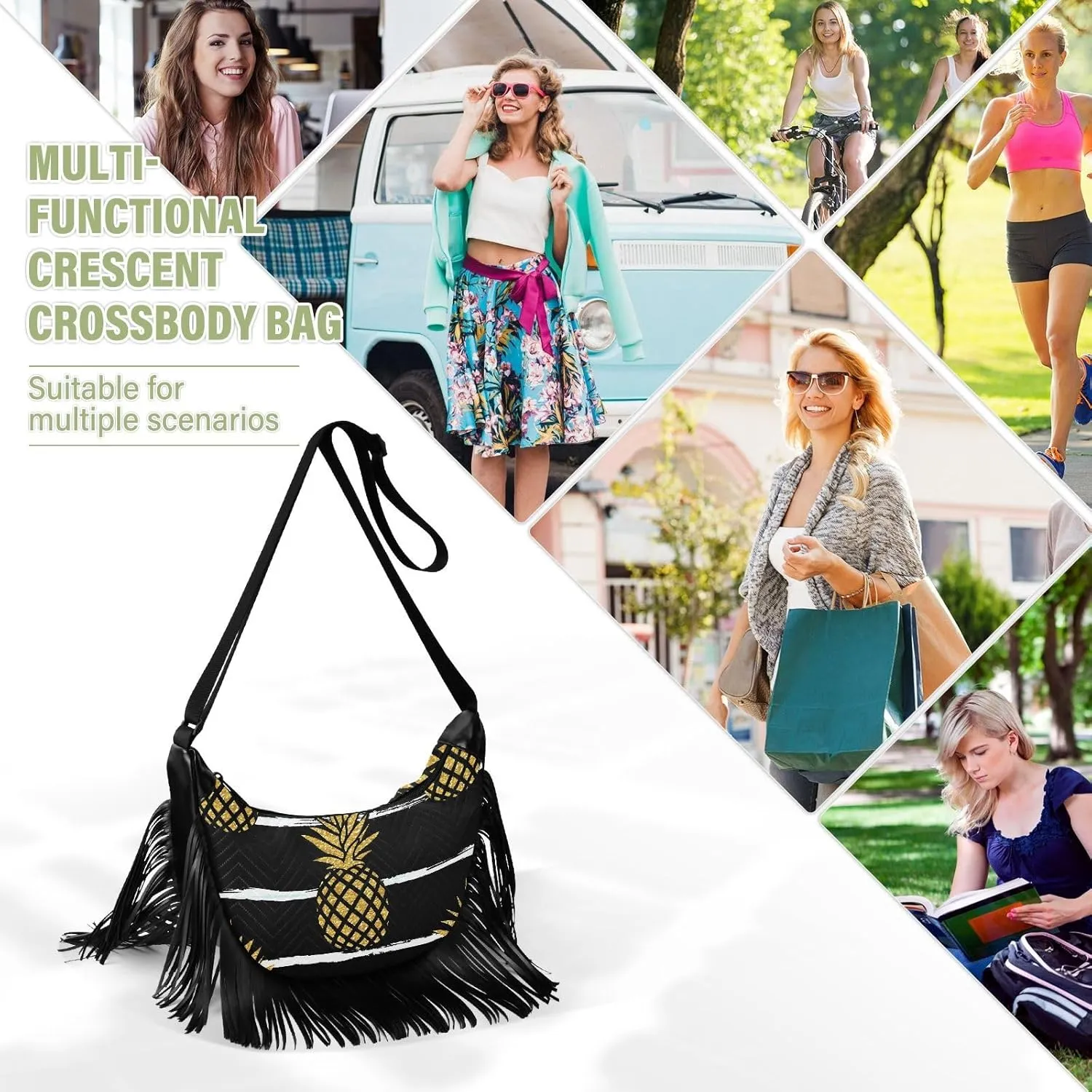 Women's PU Leather Chain Cross Body Bag, Shoulder Handbag Purse with Tassel for Ladies