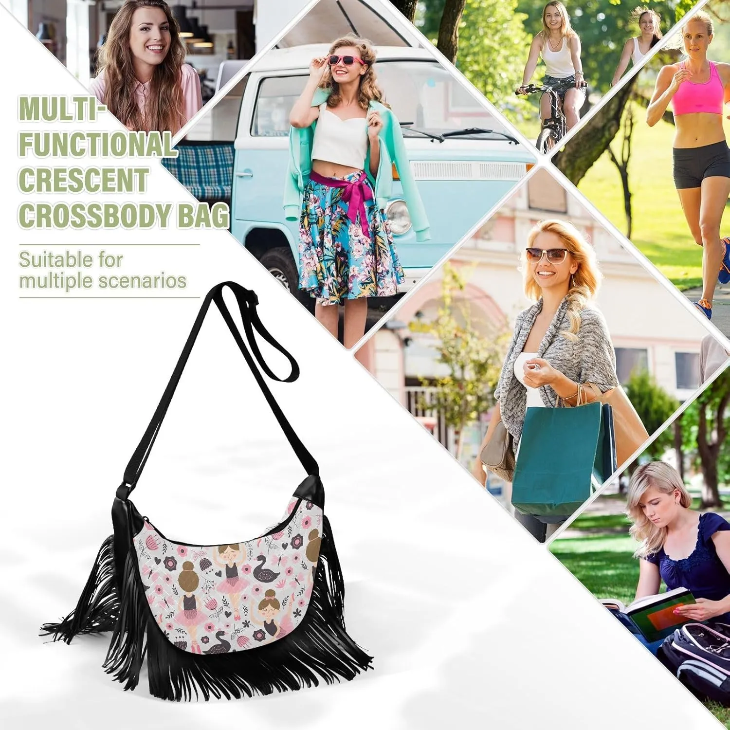 Women's PU Leather Chain Cross Body Bag, Shoulder Handbag Purse with Tassel for Ladies