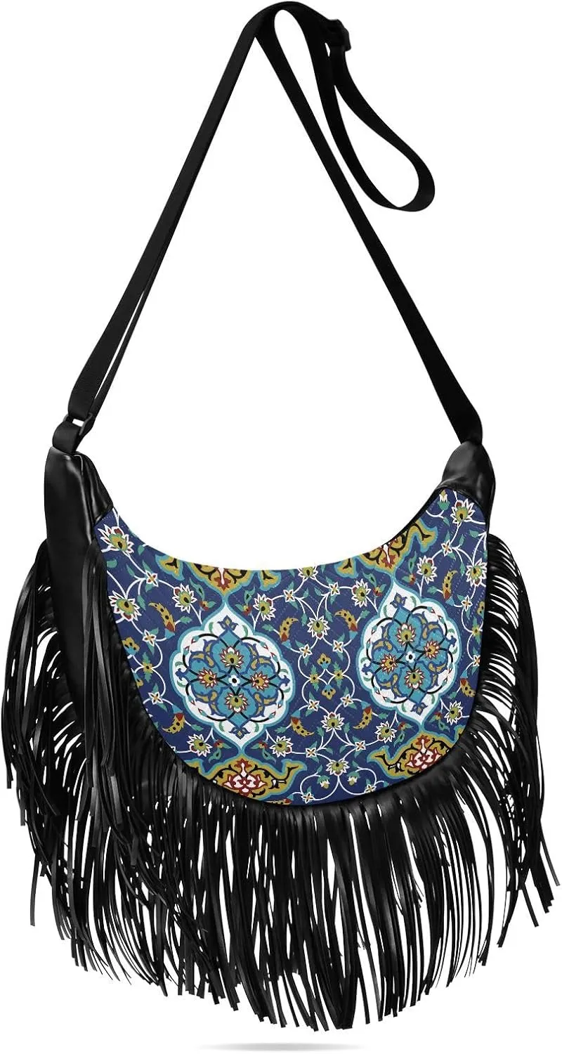 Women's PU Leather Chain Cross Body Bag, Shoulder Handbag Purse with Tassel for Ladies