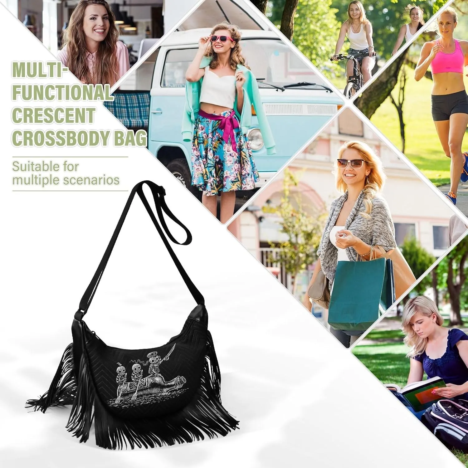 Women's PU Leather Chain Cross Body Bag, Shoulder Handbag Purse with Tassel for Ladies