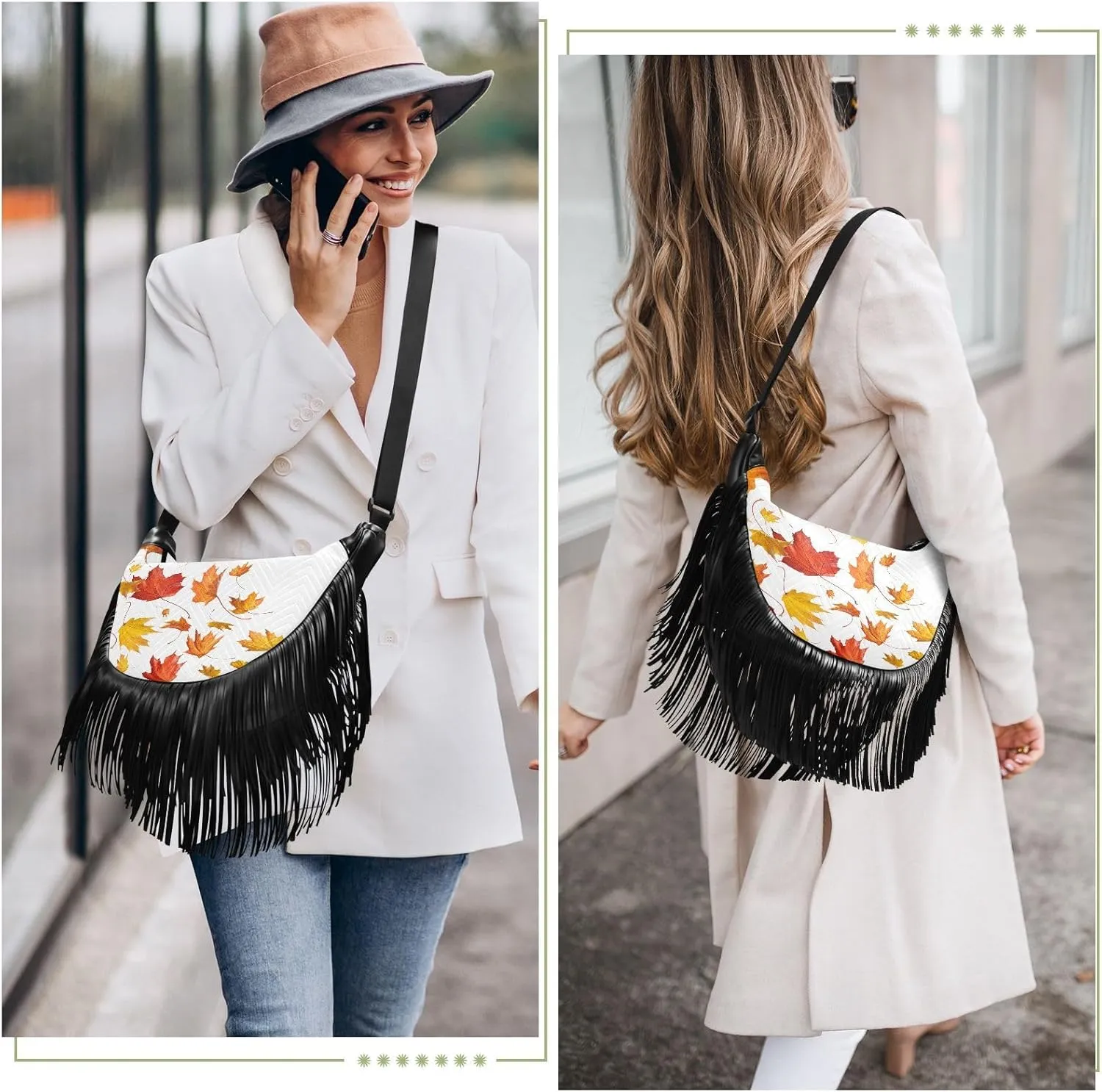 Women's PU Leather Chain Cross Body Bag, Shoulder Handbag Purse with Tassel for Ladies