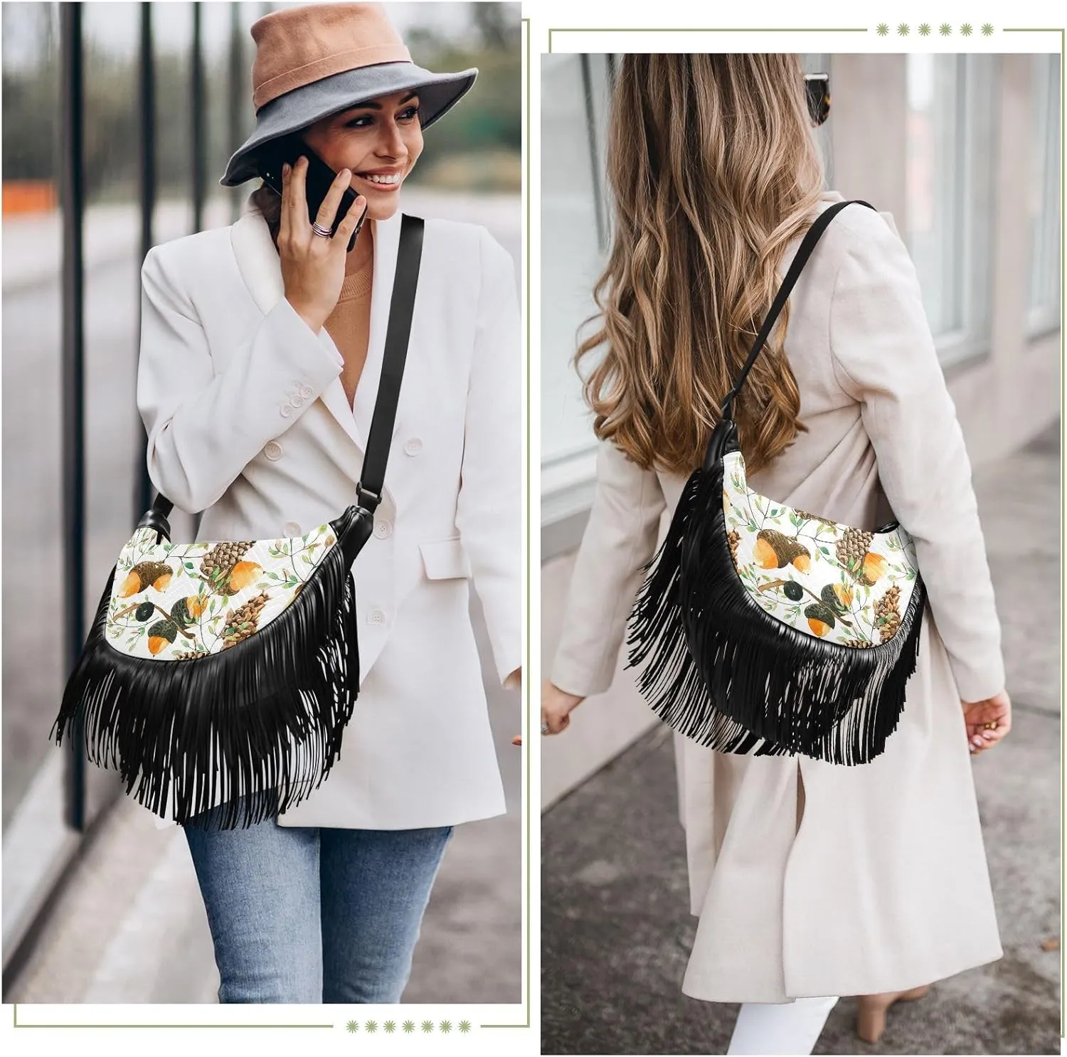 Women's PU Leather Chain Cross Body Bag, Shoulder Handbag Purse with Tassel for Ladies